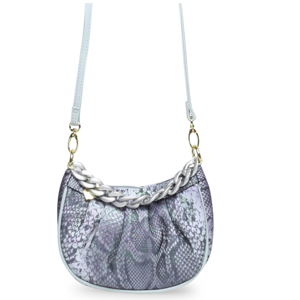 Betsey Johnson Women's Crossbody With Chain PURPLE SNAKESKIN BNWT 1 Left!
